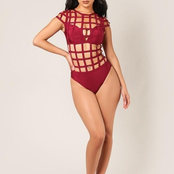 WOW Couture Cap Sleeve Cut-out Caged Swimwear - Picture 2 of 3